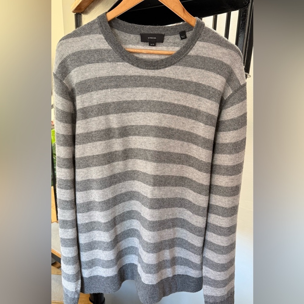 VINCE Mens Grey Striped Wool Blend Sweater Size XL